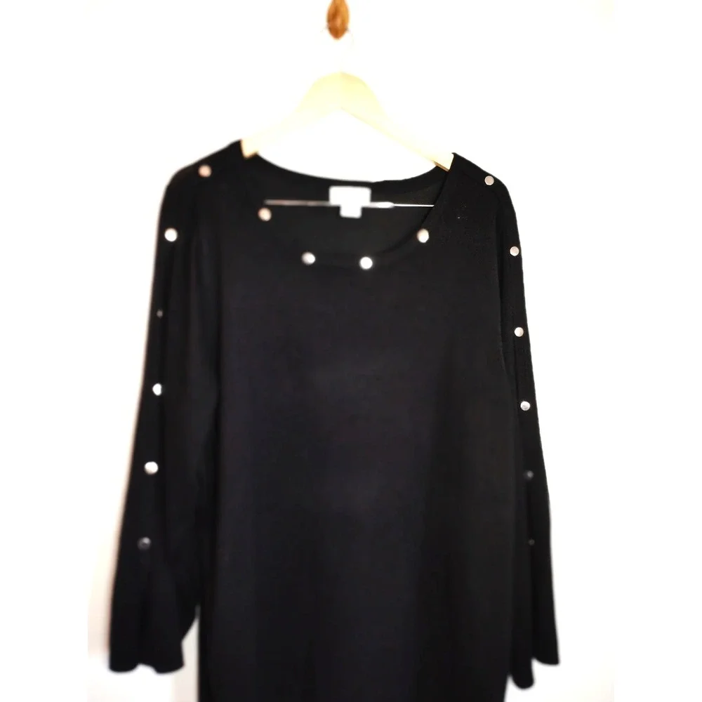 Carmen Women 3X Black Silver Neckline Sleeve Studded Pullover Sweater Gothic Y2K